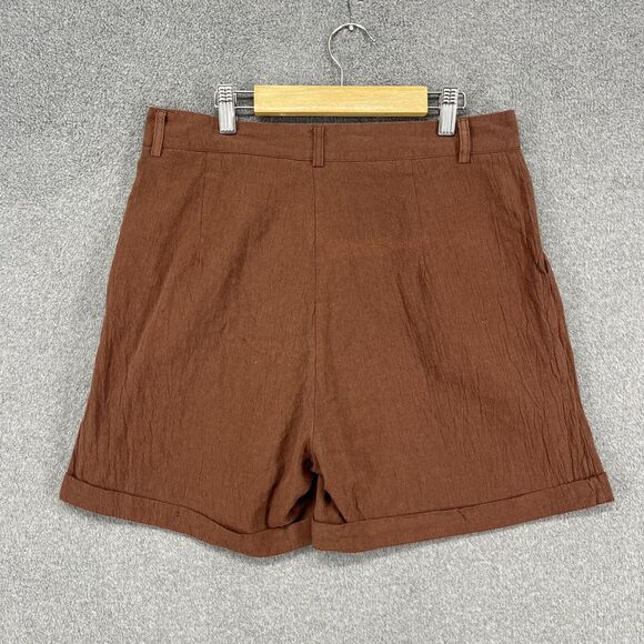 SHEIN Shorts Womens Large Brown Pleated High Waist Cuffed Hem Pockets Belt Loops - Picture 12 of 16